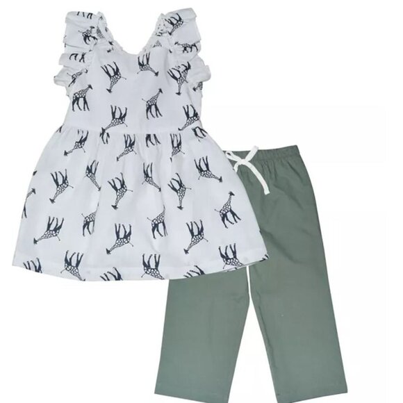 Blueberi Boulevard 2 Pc Animal Print Top Drawstring Pants Set | White | Size 5T - Picture 1 of 1